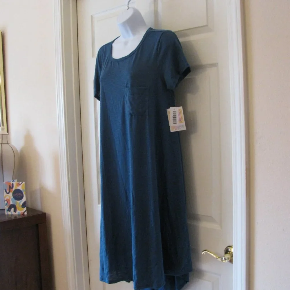 LuLaRoe Carly Dress Small NWT $45 Deep Teal Blue A Line Swing High Low Textured - Picture 3 of 3